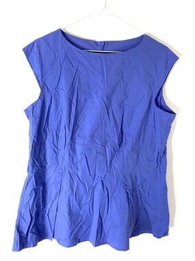 Sonia Bogner Cobalt Blue Sleeveless Zip Back Stretch Cotton Blouse Designer